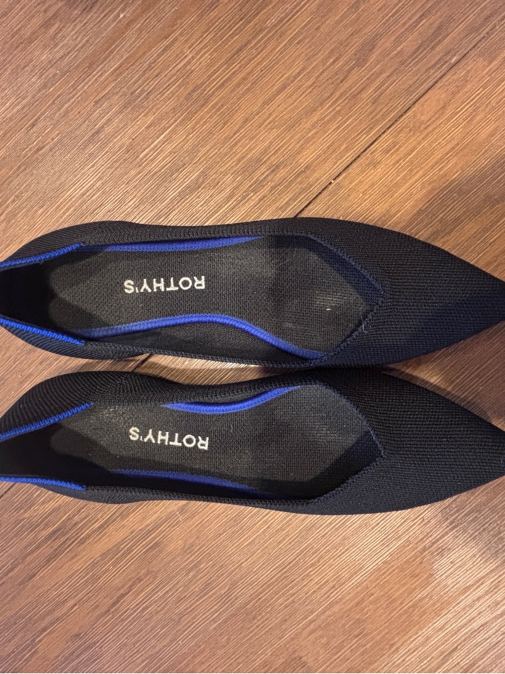 Rothy's The Point flats in classic black with blue trim sz 9 - Picture 3 of 4